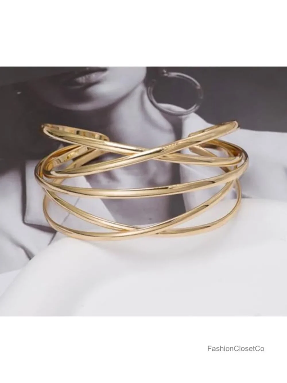 Multi-Layer Cross Wire Cuff Bracelet Open Bangle Adjustable Stainless Steel